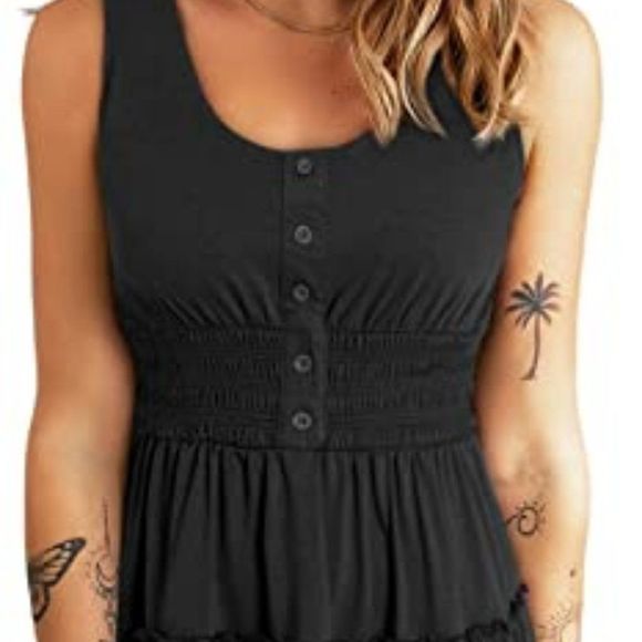 Women Sleeveless Button Down Smocked Elastic Waist Ruffle Tiered Casual Dress - Picture 4 of 5